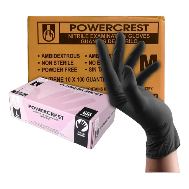 Guantes Nitrilo Negro Descartable Powercrest Cajon X 1000uni