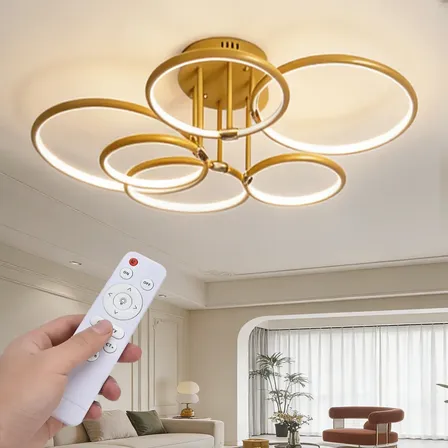 Luminária De Teto Lustre Para Quarto E Sala De Jantar Remote 127/220v 6 Anéis