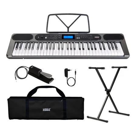 Kit Teclado Musical Kobe Kb-400 61 Teclas Sensíveis Completo Cor Cinza