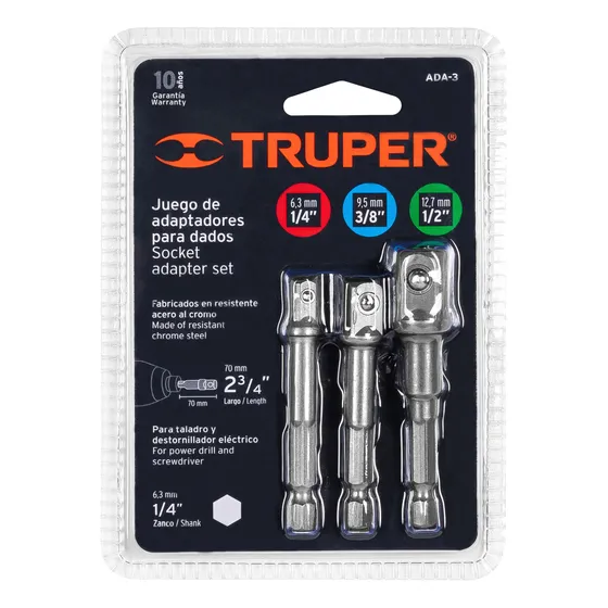 Juego De 3 Adaptadores Taladro Para Copas Largo 2 3/4 Truper