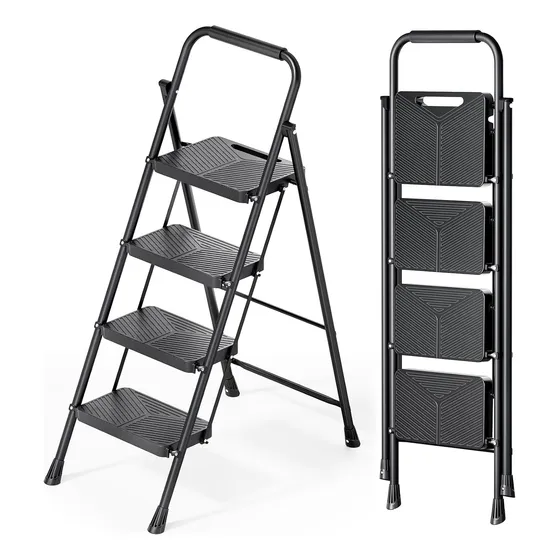 Escalera Plegable De 4 Escalones De Acero Resistente
