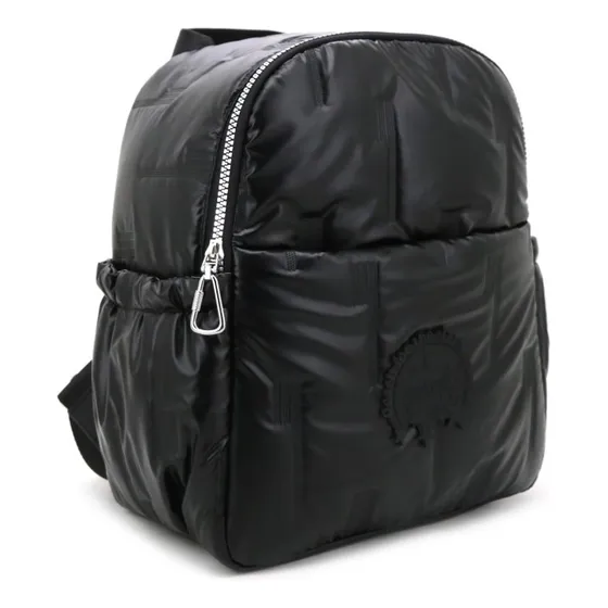 Mochila De Mujer Muaa Puffer Con Portabotellas Acolchada Color Negro Diseño De La Tela Liso