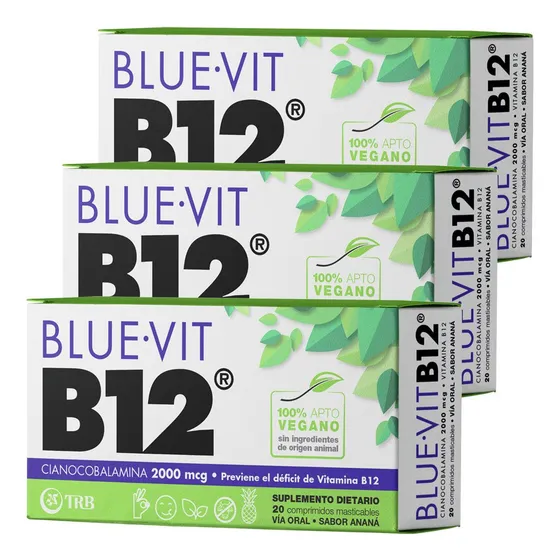 Pack 3 Blue Vit B12 Suplemento Dietario Veganos Vitamina B12 Sabor Ananá