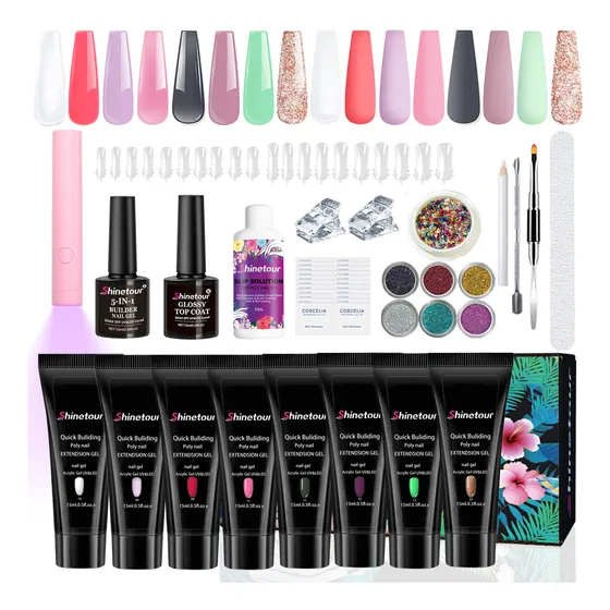 Kit Uñas Polygel, Lámpara De Manicura Uv, 15 Ml X 8 Unidades