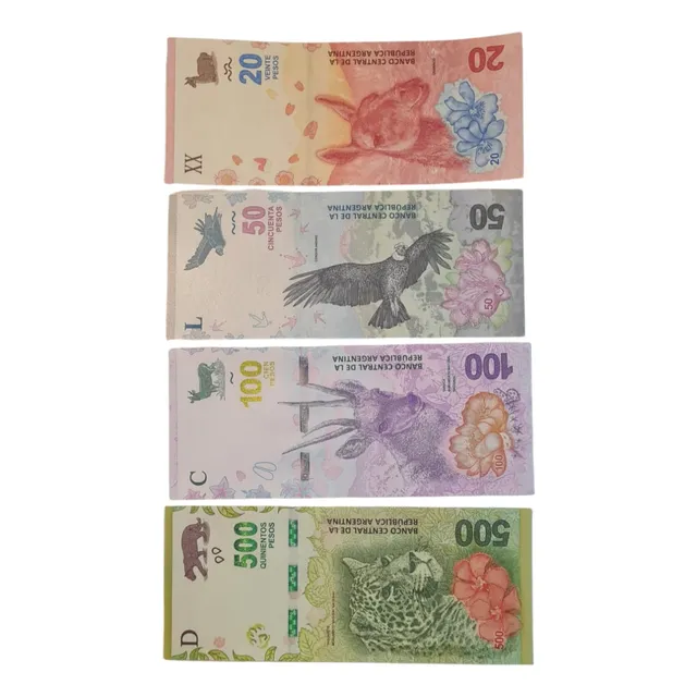 Juego  4 Billetes Argentina 20,50,100,500 Pesos 2017 -2024