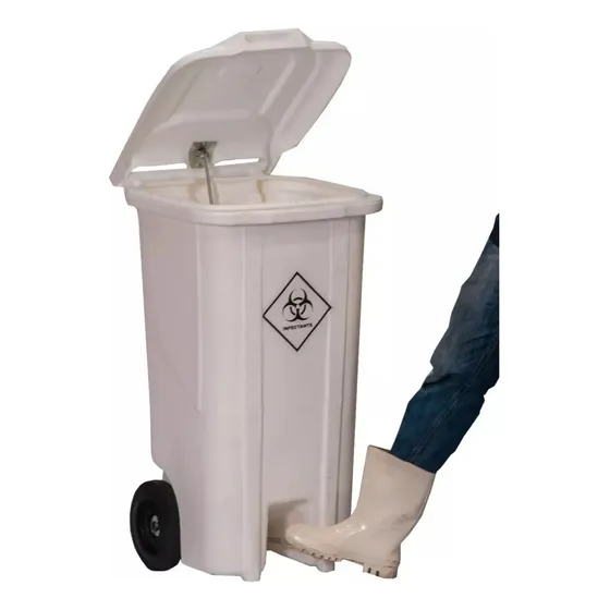 Lixeira Carrinho Coletor Resistente Com Rodas E Pedal 120 L