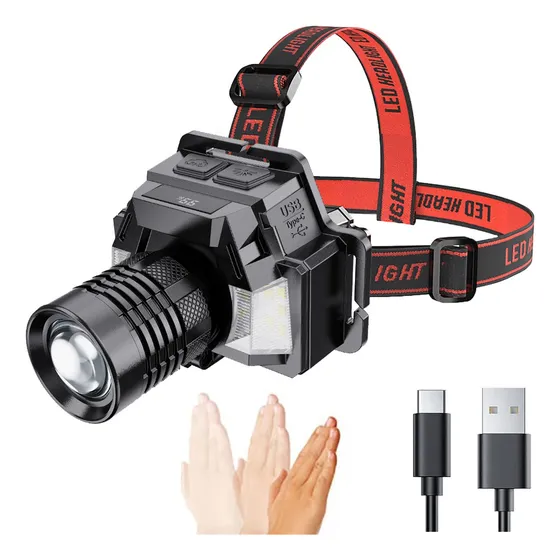 Lámpara Minero Recargable Con Sensor Inteligente, 6 Modos De Iluminación, 500m De Alcance, Linternas Tacticas, Ipx46, Ajuste De Brillo Y Enfoque,linterna Minera Recargable Inductivo Linterna