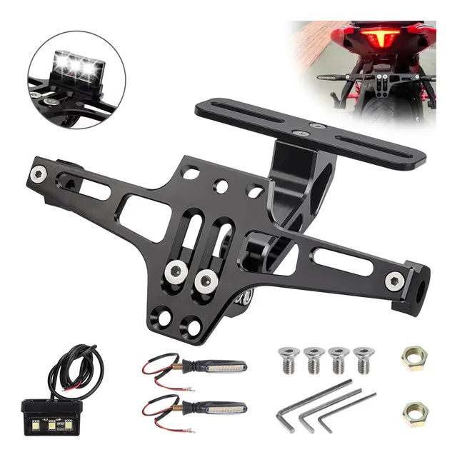 Soporte Placa Universal Para Moto Ajustable Con Luces Led