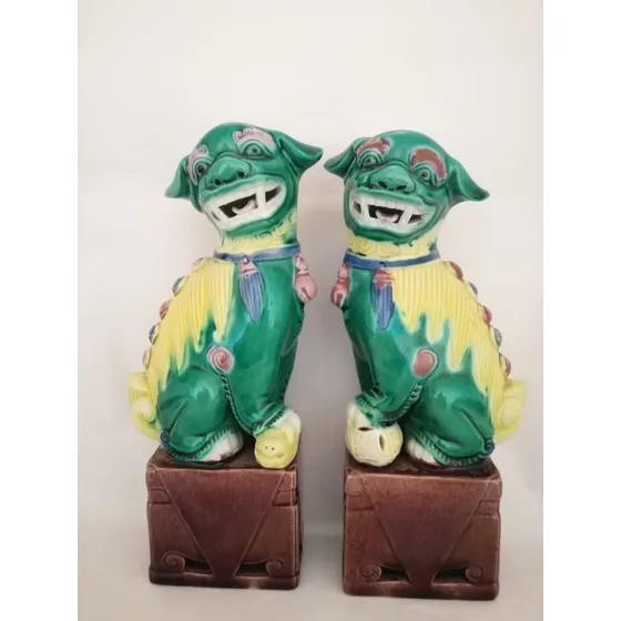 Antiguo Par De Perros Fo Porcelana Chinos