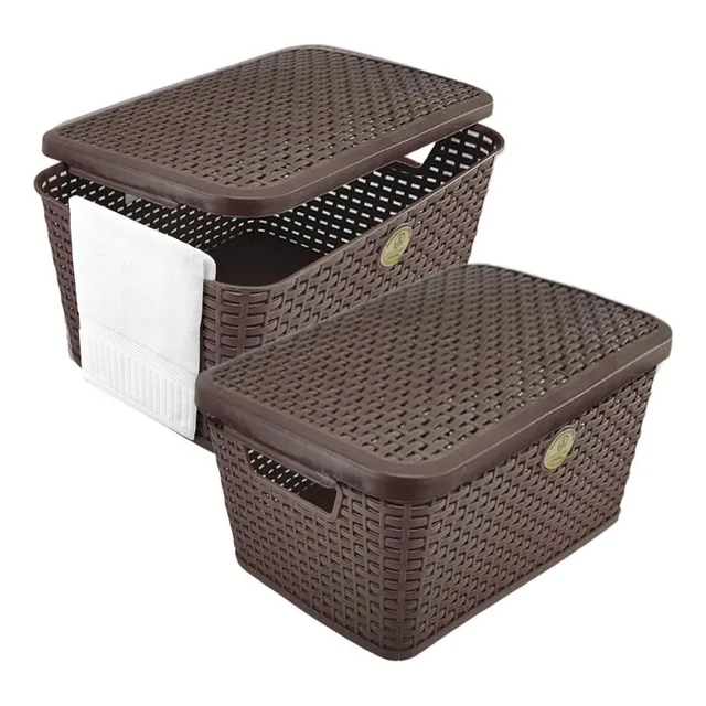 2 Piezas Canasta Rattan Con Tapa Multiusos