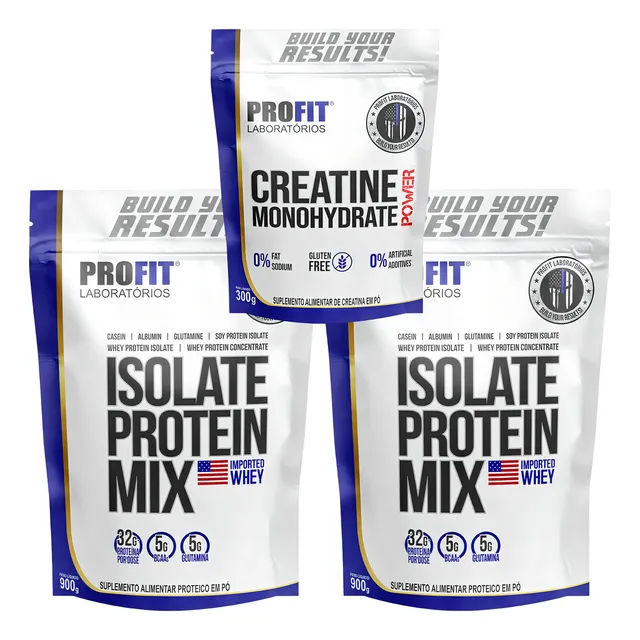 2x Whey Isolada Mix 900g (1,8kg)+ Creatina Refil 300g Profit Sabor Mousse De Maracujá+banana/canela