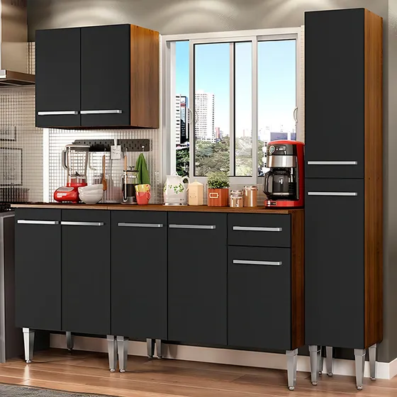 Mueble de Cocina Integral Madesa Emilly Sing 201cm Negro
