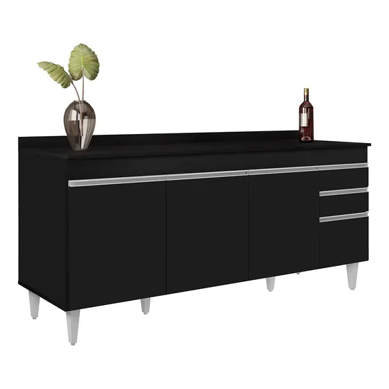 Balcão Gabinete 180cm Com Tampo Dallas Preto - Lumil