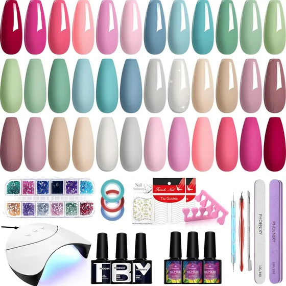 Kit De Uñas De Gel De 18 Colores Con Lámpara Led Uv