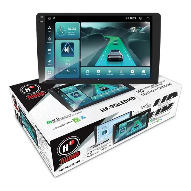 Autoestereo 9plg Hf Audio Hf-9qledhd Android 14.0 4gb+64gb Negro