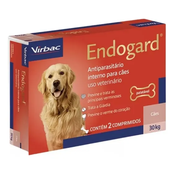 Vermífugo Antiparasitário Endogard Cães 30kg 2 Comprimidos Virbac