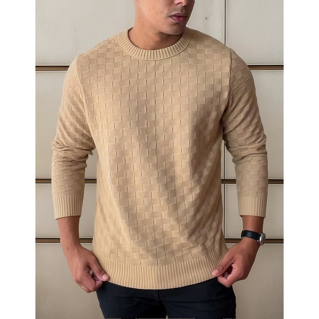 Suéter Masculino Lã Tricot Manga Longa Xadrez Blusa De Frio Suéter Masculino Lã Tricot Manga Longa Xadrez Blusa De Frio