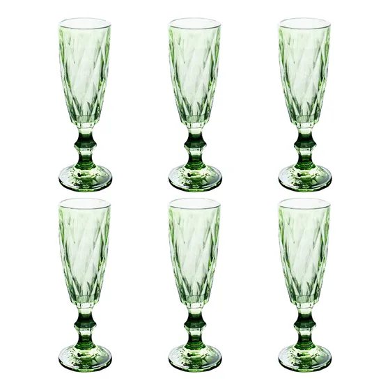 Jogo 6 Taças De Vidro Champagne  / Espumante Diamond 170ml