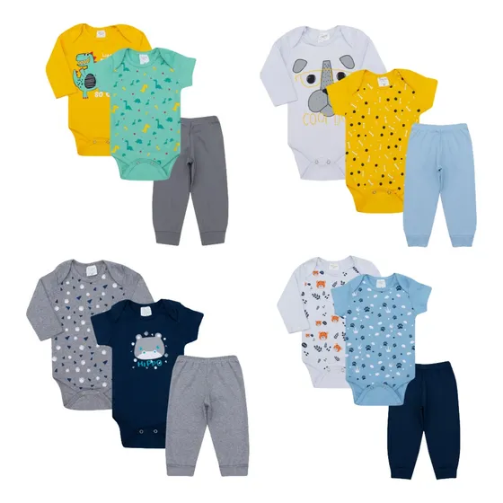 Kit Roupa De Bebe 12 Peças Body Manga Longa  E Mijão Algodão