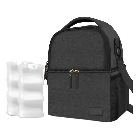 Bolso Mochila Pañalera Térmico Negro + 2 Pilas De Hielo