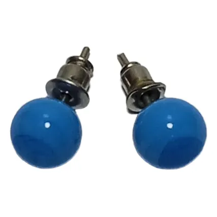 Zarcillos De Bolita De Vidrio En Azul Para Dama Ó Niña