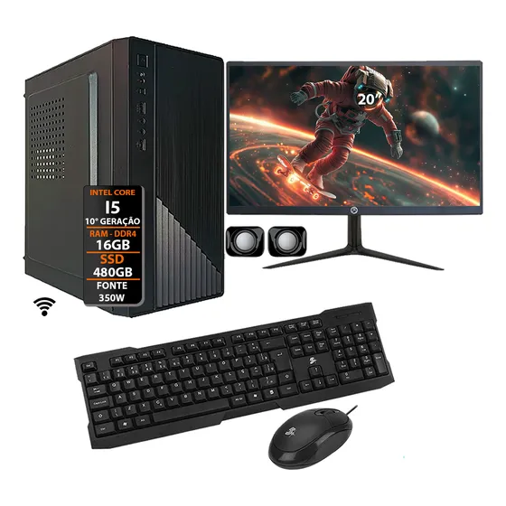 Computador Core I5 10°ger Ddr4 16gb Ssd480gb 350w Monitor 20