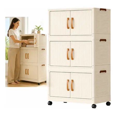 Armário Organizador Dobrável 3 Andares Com Rodinhas 50cm Branco Leitoso
