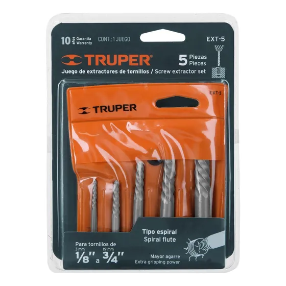 Kit 5 Contra Macho Extractores De Tornillos 3 A 19mm Truper