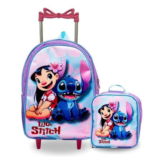 Mochila Infantil Rodinha Menino Escolar Lancheira Térmica Cor Lilo Stitch
