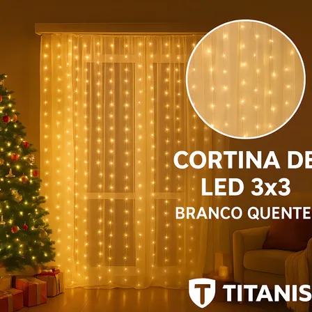 Cortina de Led Titanis 300 LEDs 3x3 Metros Branco Quente Decoração Natal