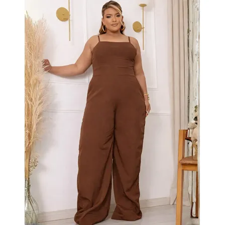 Macacão Longo Plus Size Pantalona Com Lastex Elegante Luxo