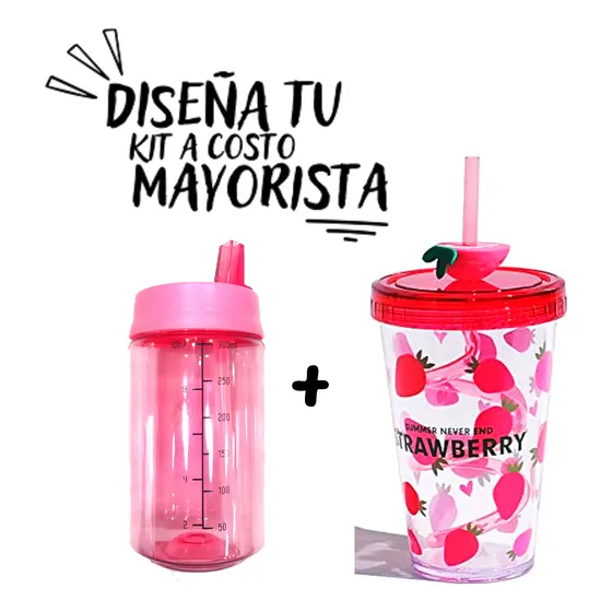 Duo Termo Con Vaso Acrilico Unicolor Fresa