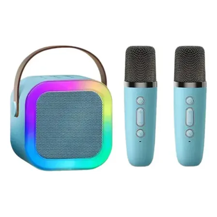 Parlante Karaoke Portátil Con Micrófono Blue Set With Two Microphones