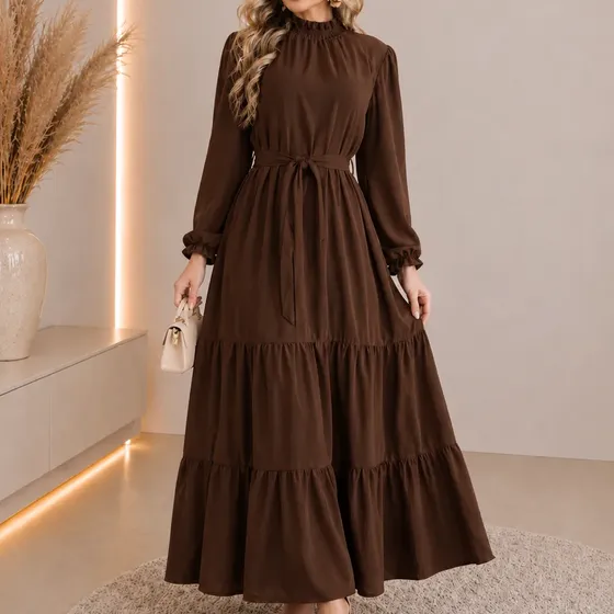 Vestido Longo Feminino Festa Moda Evangélica Manga Elegante