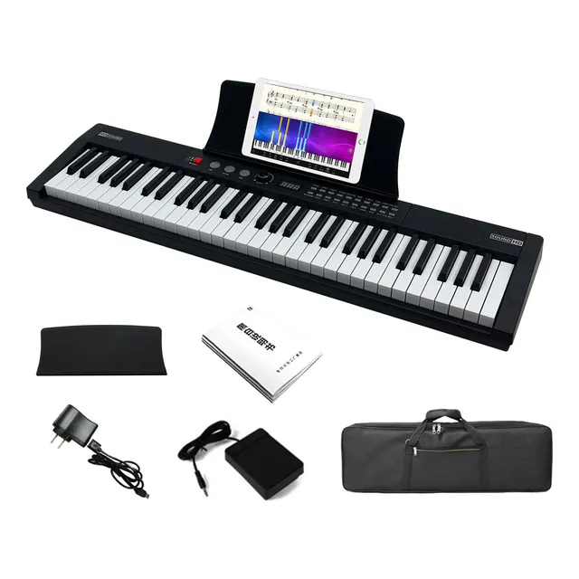 Teclado Musical Piano Besser 61 Teclas Con Bluetooth, MIDI, Bocinas, Sensibilidad, 128 Tonos Y Ritmos, Batería Recargable, Portátil, Compatible Con APP De Práctica