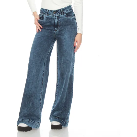 Jeans Wadoswide Leg Tiro Alto Pretina Basica 1 Boton Push Up