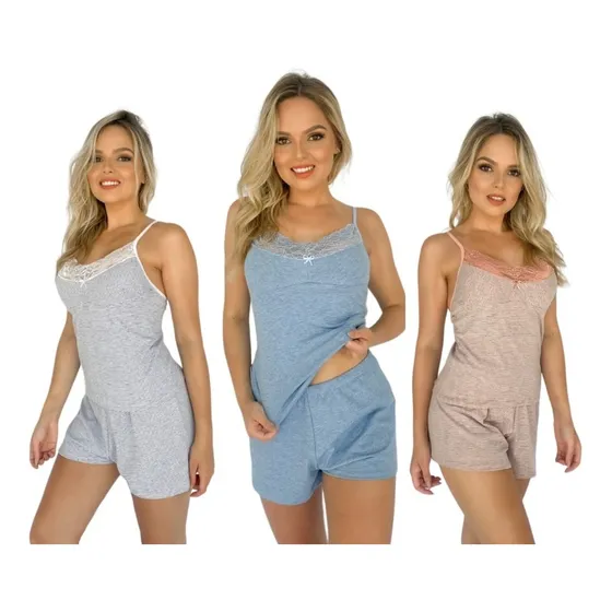 Kit Com 3 Pijamas De Algodão Confortável Feminino Atacado