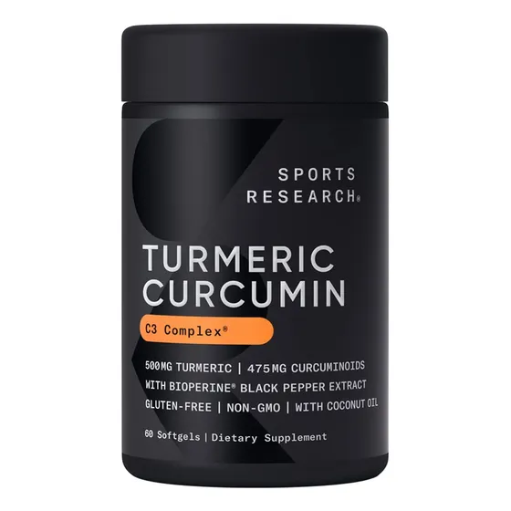 Suplemento Sports Research, Cúrcuma Y Curcumina C3, 500 Mg X