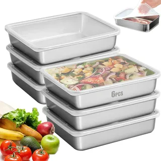6 Pcs Recipientes Acero Inoxidable Almacenamiento Con Tapas
