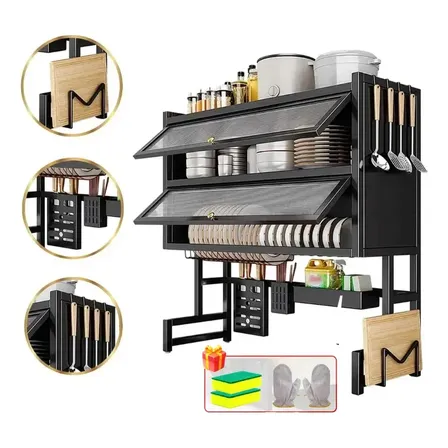 105cm Escorredores De Louça Cozinha Pia De Duas Camadas Preto-105cm