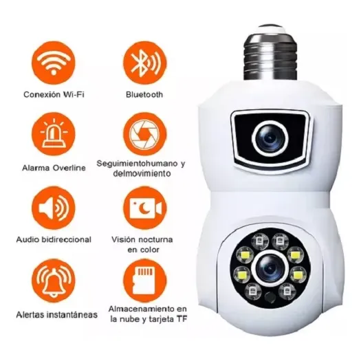 Camara De Seguridad Doble Lente Giratoria Tipo Bombillo M070