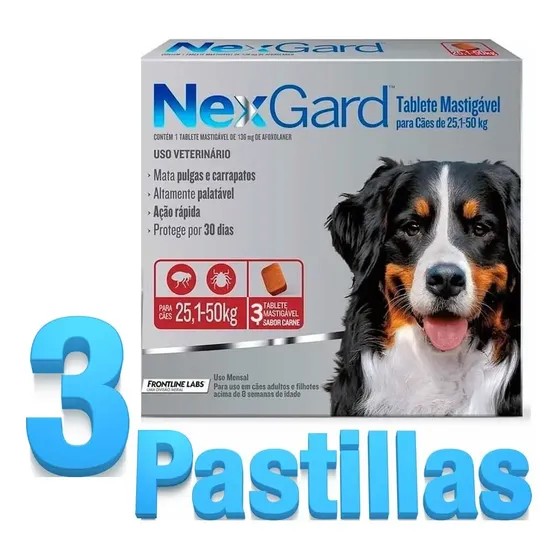 NexGard Antipulgas Antigarrapatas Perro 25-50 Kg Pack 3 Tabletas | Cuotas sin interés