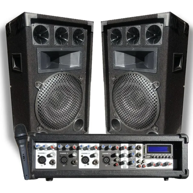 Combo Consola Potenciada Usb/bt + Bafles 12  + Microfono
