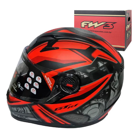 Capacete Fw3 Gtx R1 Preto Fosco/vermelho Com Oculos Interno Capacete Fw3 Gtx R1 Preto Fosco/vermelho Com Oculos Interno