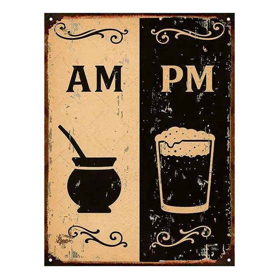Cartel De Chapa Vintage Mate Fernet Am Pm 20x28cm