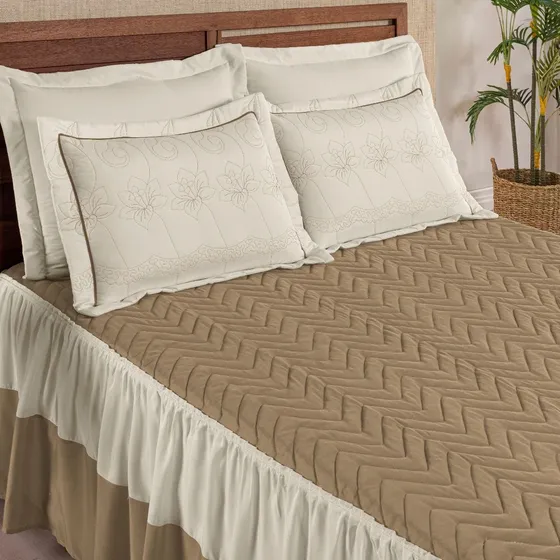 Colcha Com Babado Para Cama Queen Barbara 3 Peças