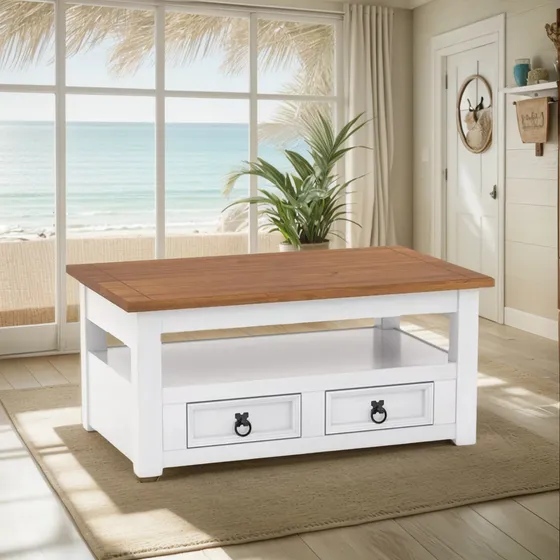 Mesa Ratona Articulada Madera Maciza 2 Cajones Living