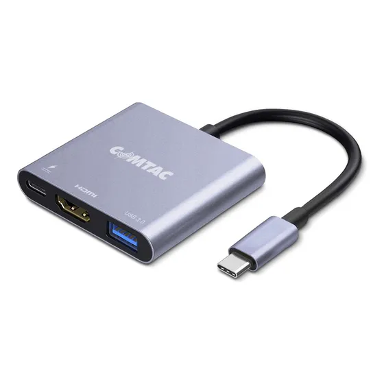 Adaptador Usb-c P/ Av Digital Multiportas 3 Em 1 Comtac 9405 Cor Cinza-escuro