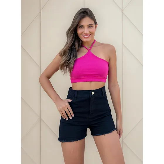 Short Jeans Rígido Mujer Tiro Alto Negro-juana Liscki