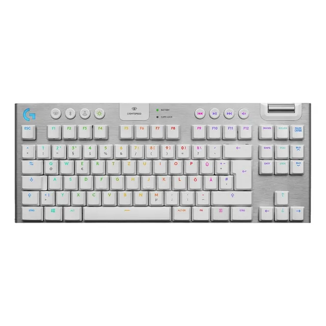 Teclado gamer bluetooth Logitech G Serie G QWERTY GL Tactile inglés US color blanco con luz RGB